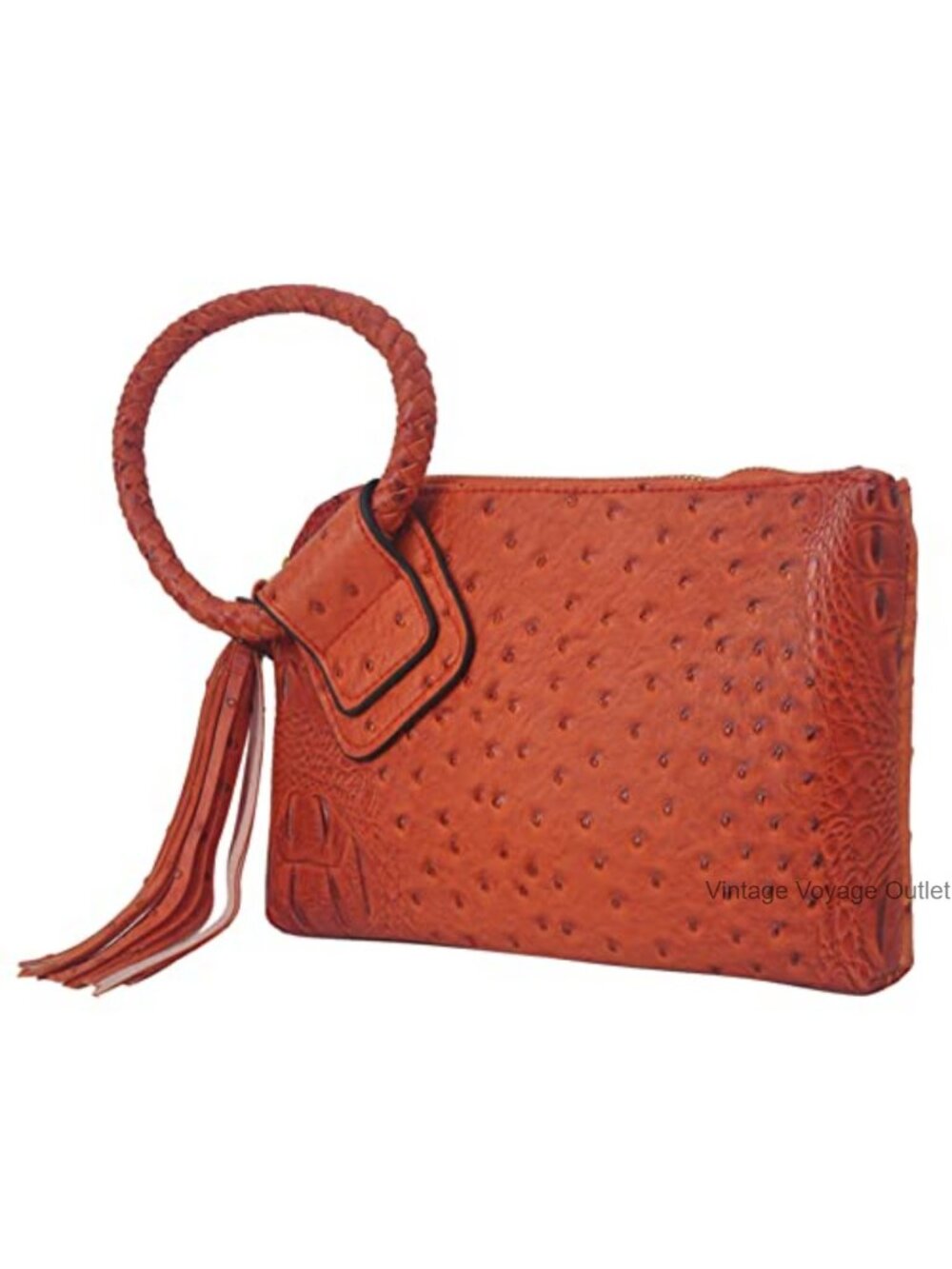 Faux Leather Mini Wristlet Purse with Card Slots & Tassel